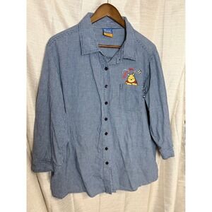 Pooh Woman Gingham Button Up Shirt Embroidered Disney Character Casual